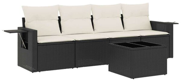 VidaXL 5 részes Kerti Kanapé - Fekete Polyrattan