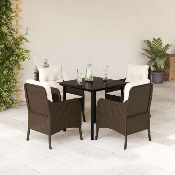 VidaXL 5-részes barna polyrattan kerti étkezőgarnitúra párnákkal