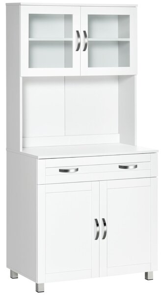 HOMCOM Dulap de Bucătărie Modern cu 2 Dulapuri, Uși din Sticlă și Rafturi Reglabile, 80x48x170 cm, Alb