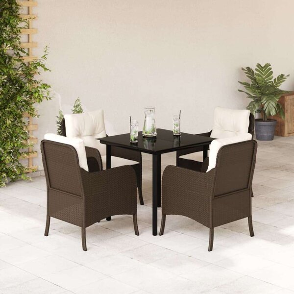VidaXL 5-részes barna polyrattan kerti étkezőgarnitúra párnákkal
