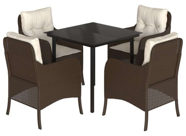 VidaXL 5-részes barna polyrattan kerti étkezőgarnitúra párnákkal