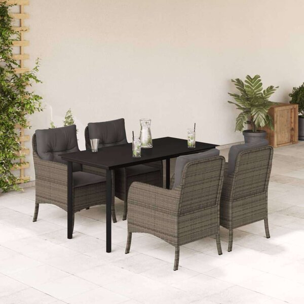 VidaXL 5 részes szürke polyrattan kerti étkezőgarnitúra párnával