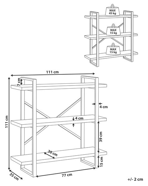 Háromszintes polcos elem TIMBER 111 cm Sötétbarna
