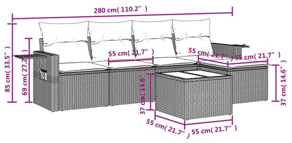 VidaXL Polyrattan Kerti Ülőgarnitúra - 6 részes - Bézs