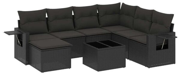 VidaXL 8 részes fekete polyrattan kerti ülőgarnitúra párnákkal