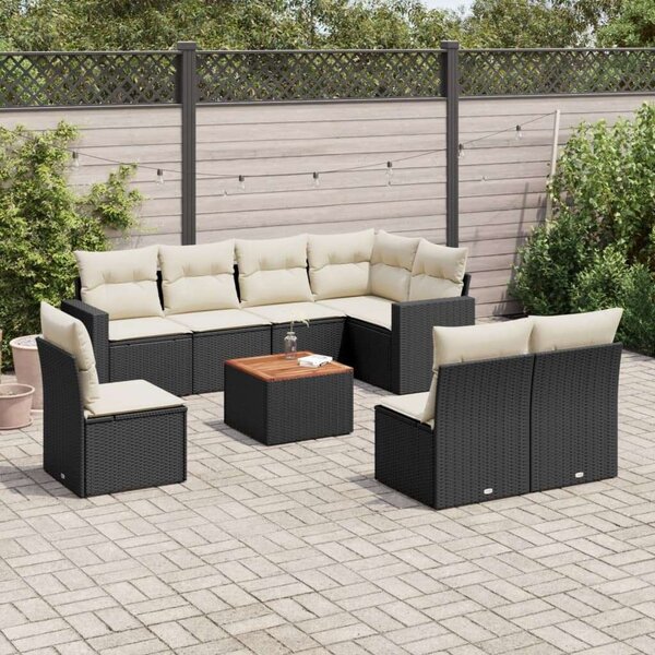 VidaXL Polyrattan Kerti Ülőgarnitúra - 9 részes - Fekete