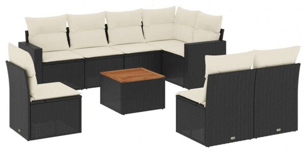 VidaXL Polyrattan Kerti Ülőgarnitúra - 9 részes - Fekete
