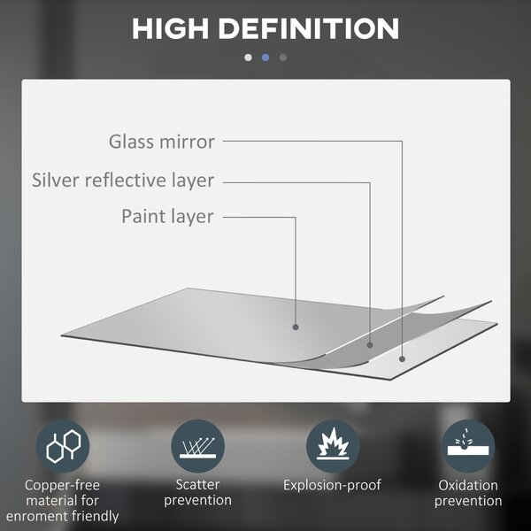 Kleankin Oglindă de Baie cu Lumină LED Reglabilă, Butoane Touch și Design Anti-Aburire, Ø80 cm
