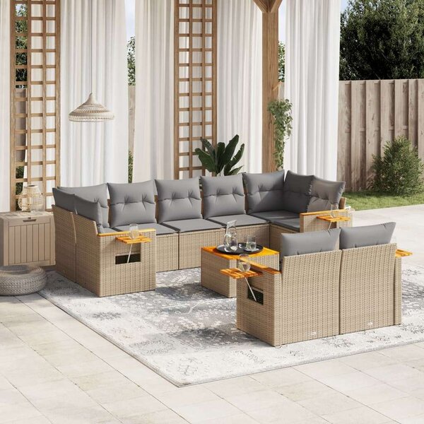 VidaXL Polyrattan Kerti Ülőgarnitúra - 10 részes - Bézs
