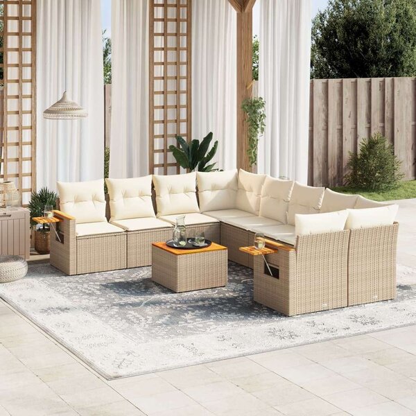 VidaXL Polyrattan Kerti Ülőgarnitúra - 9 részes - Bézs