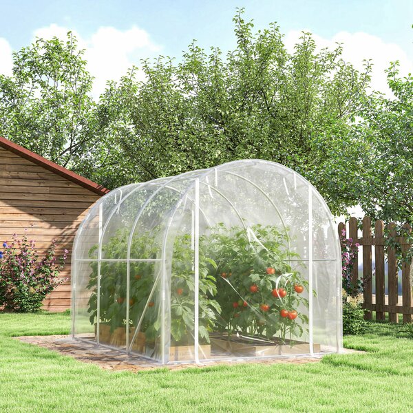 Outsunny Alagút Üvegház 2x3x2 m, Tekerhető Ajtókkal, Acélkerettel és Átlátszó PE Borítással