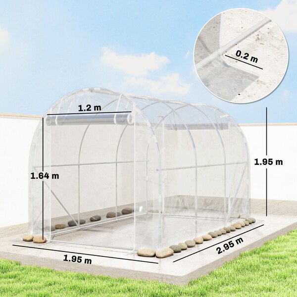 Outsunny Alagút Üvegház 2x3x2 m, Tekerhető Ajtókkal, Acélkerettel és Átlátszó PE Borítással