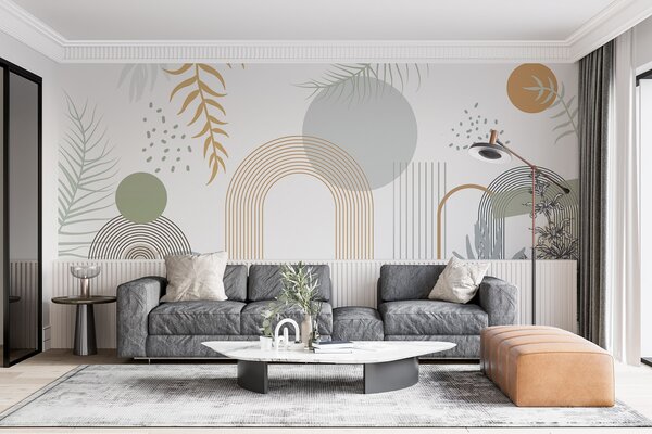 Fotótapéta Absztrakt nyomat geometriai formákkal, ívekkel és, Természet fotótapéta, Fotótapéta természet pálmalevelek, w08835 : Uwalls.hu