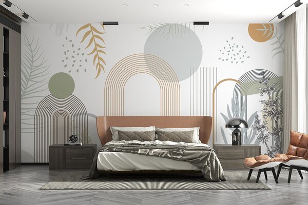 Fotótapéta Absztrakt nyomat geometriai formákkal, ívekkel és, Természet fotótapéta, Fotótapéta természet pálmalevelek, w08835 : Uwalls.hu