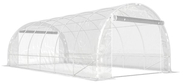 Outsunny Tunnel Üvegház 3x6x2 m Feltekerhető Ajtókkal, Acél Váz és UV-védett PE Borítás, Átlátszó