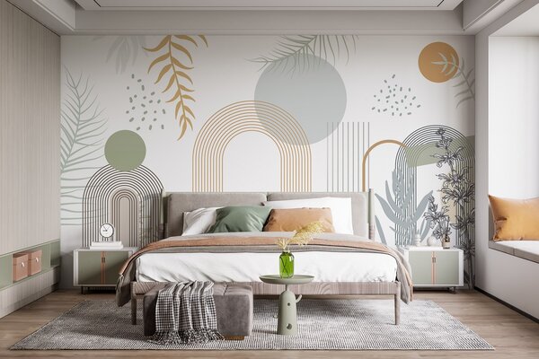 Fotótapéta Absztrakt nyomat geometriai formákkal, ívekkel és, Természet fotótapéta, Fotótapéta természet pálmalevelek, w08835 : Uwalls.hu