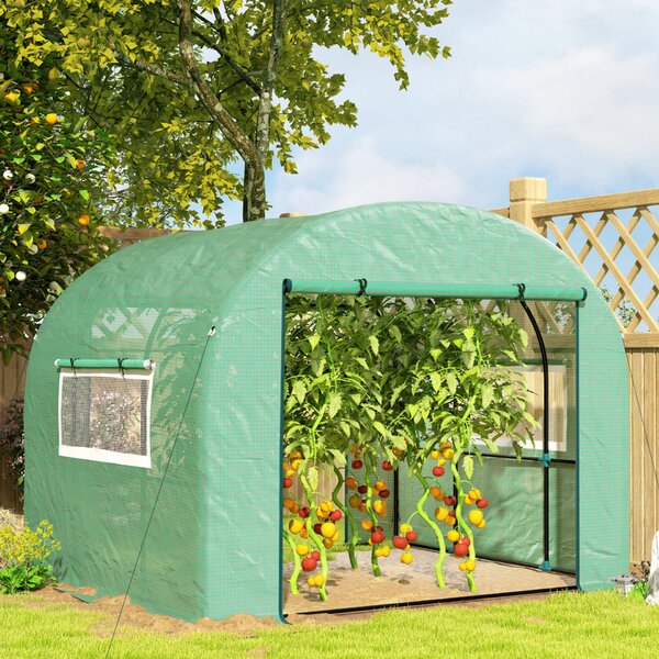 Outsunny Polietilén Alagút Üvegház Guruló Ajtókkal és Hálós Ablakokkal, UV-álló PE Borítással és Acél Vázzal, Zöld, 1,8x1,8x2 m