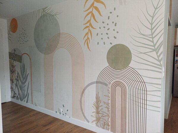 Fotótapéta Absztrakt nyomat geometriai formákkal, ívekkel és, Természet fotótapéta, Fotótapéta természet pálmalevelek, w08835 : Uwalls.hu