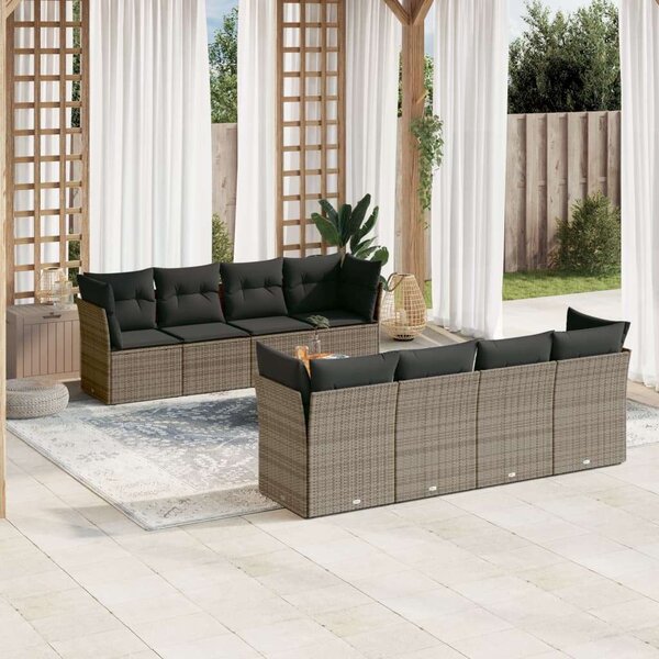 VidaXL 9-részes szürke polyrattan kerti ülőgarnitúra párnákkal