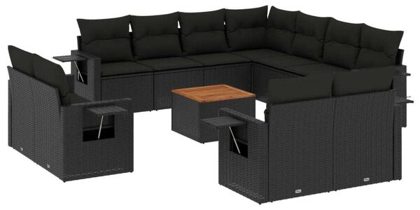 Polyrattan Kerti Ülőgarnitúra - 12 részes - Fekete