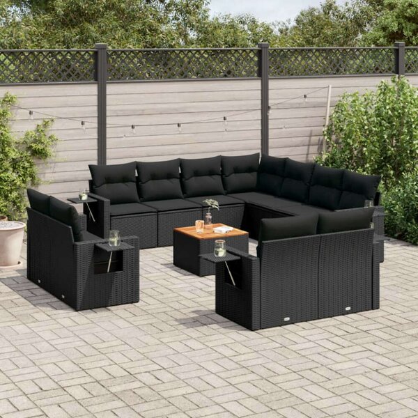 Polyrattan Kerti Ülőgarnitúra - 12 részes - Fekete
