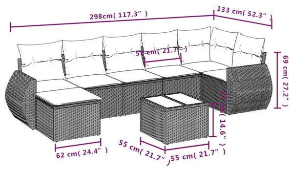 VidaXL 8 részes világosszürke polyrattan kerti ülőgarnitúra párnával