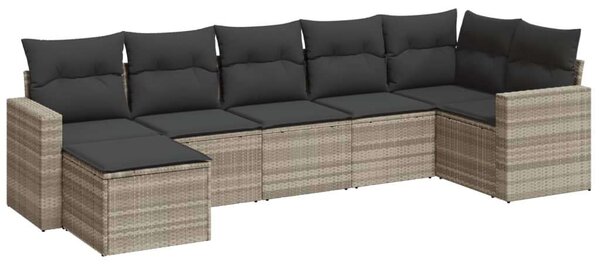VidaXL 7 részes világosszürke polyrattan kerti ülőgarnitúra párnákkal