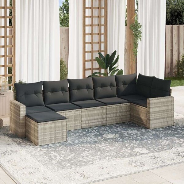 VidaXL 7 részes világosszürke polyrattan kerti ülőgarnitúra párnákkal