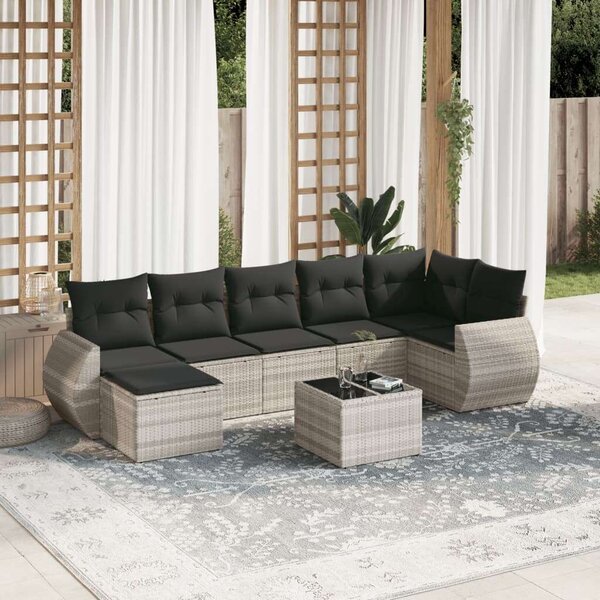 VidaXL 8 részes világosszürke polyrattan kerti ülőgarnitúra párnával