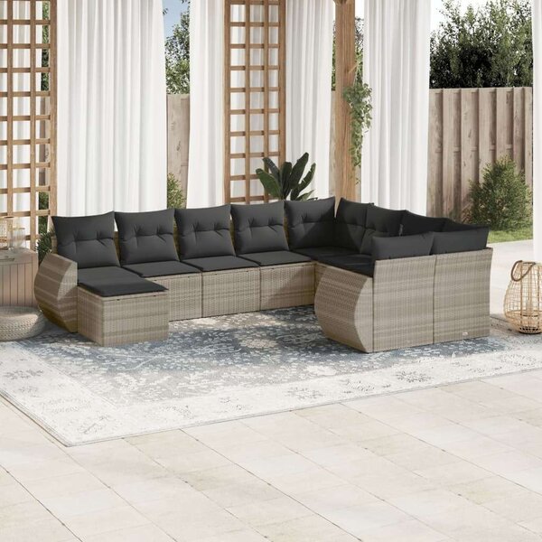 VidaXL Polyrattan Kerti Ülőgarnitúra - 10 részes, Világosszürke