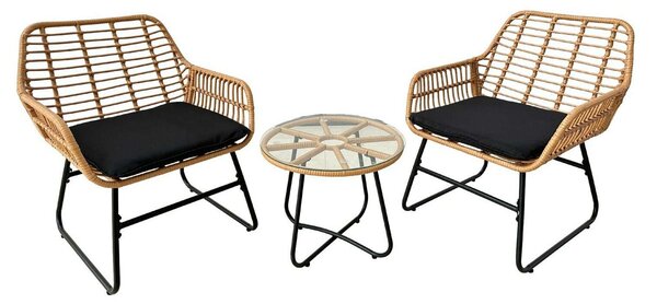Rattan Kertbútor Szett - 2 Szék + Asztal - Barna