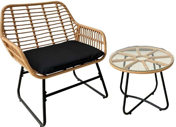 Rattan Kertbútor Szett - 2 Szék + Asztal - Barna