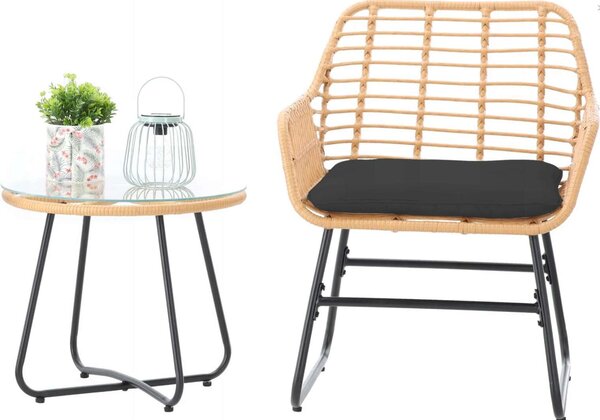 Rattan Kertbútor Szett - 2 Szék + Asztal - Barna