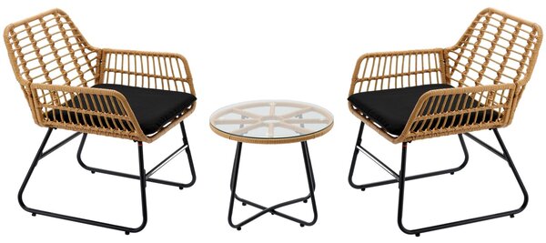 Rattan Kertbútor Szett - 2 Szék + Asztal - Barna