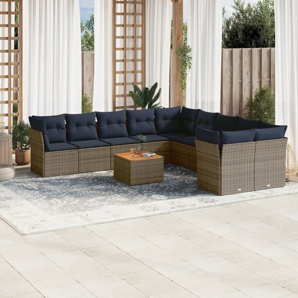 VidaXL 11 részes szürke polyrattan kerti ülőgarnitúra párnákkal