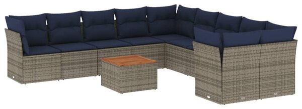VidaXL 11 részes szürke polyrattan kerti ülőgarnitúra párnákkal