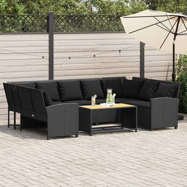 VidaXL fekete polyrattan kerti kanapé párnákkal