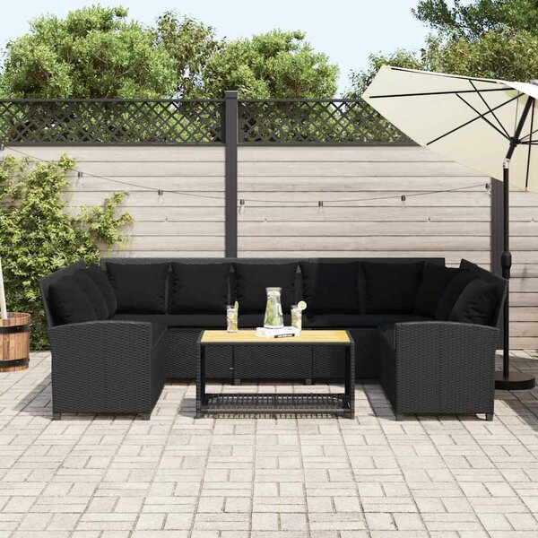 VidaXL fekete polyrattan kerti kanapé párnákkal