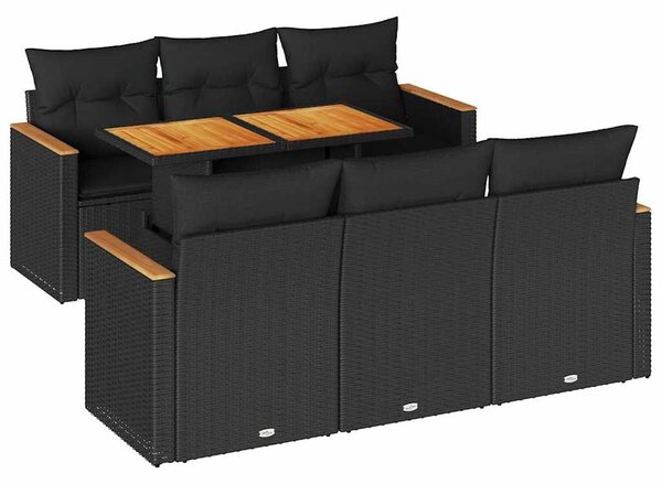 VidaXL 7 részes fekete polyrattan akácfa kerti ülőgarnitúra párnával
