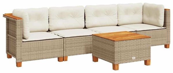 VidaXL 5 részes bézs polyrattan kerti ülőgarnitúra párnákkal