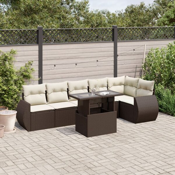 VidaXL 7 részes barna polyrattan kerti ülőgarnitúra párnákkal