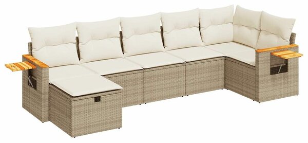 VidaXL 7 részes bézs polyrattan kerti ülőgarnitúra párnákkal