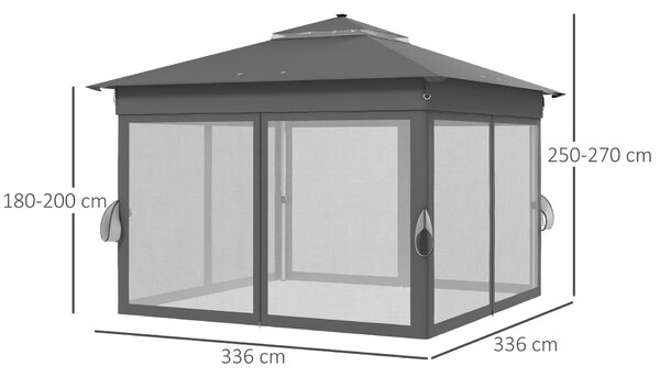 Outsunny Pop-Up Pavilon 3 x 3(m), 20 napelemes LED lámpával, szürke