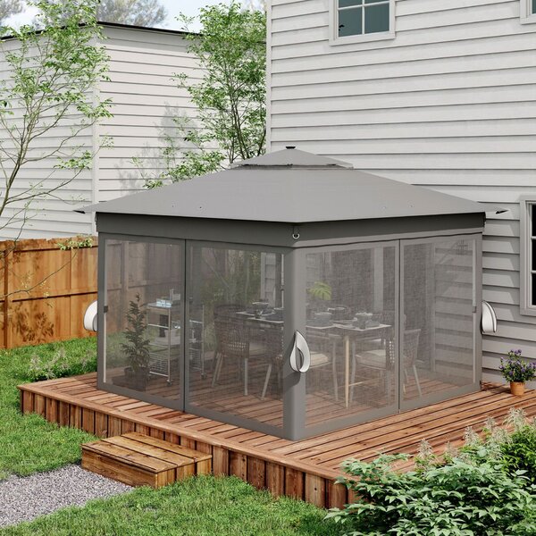 Outsunny Pop-Up Pavilon 3 x 3(m), 20 napelemes LED lámpával, szürke