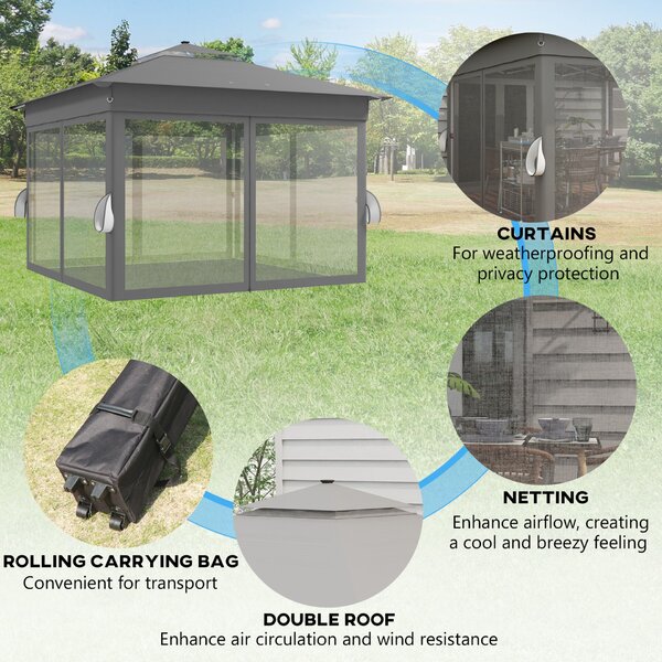 Outsunny Pop-Up Pavilon 3 x 3(m), 20 napelemes LED lámpával, szürke