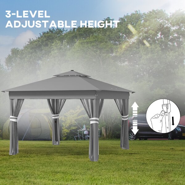 Outsunny Pop-Up Pavilon 3 x 3(m), 20 napelemes LED lámpával, szürke
