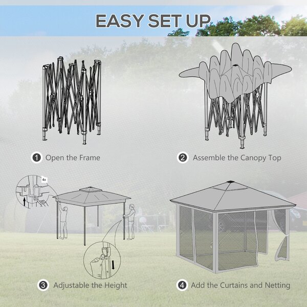Outsunny Pop-Up Pavilon 3 x 3(m), 20 napelemes LED lámpával, szürke