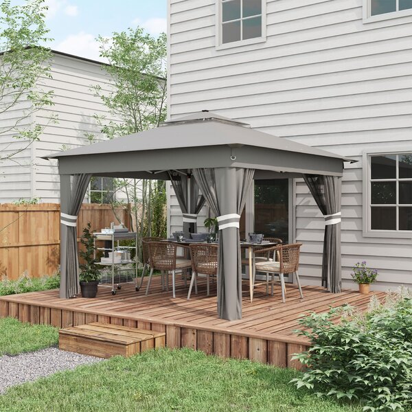 Outsunny Pop-Up Pavilon 3 x 3(m), 20 napelemes LED lámpával, szürke
