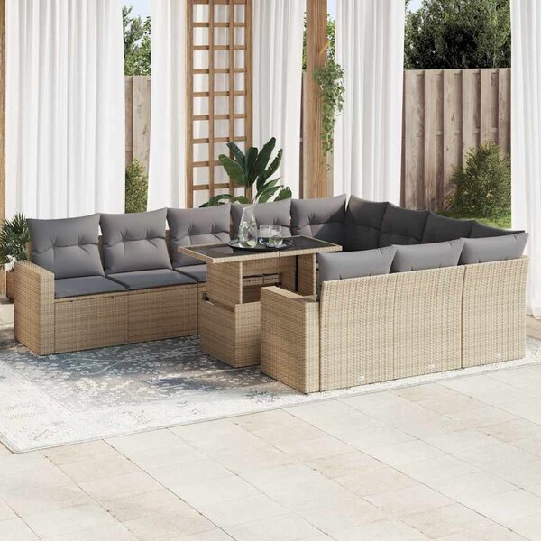 VidaXL Polyrattan Kerti Ülőgarnitúra - Bézs - 11 részes