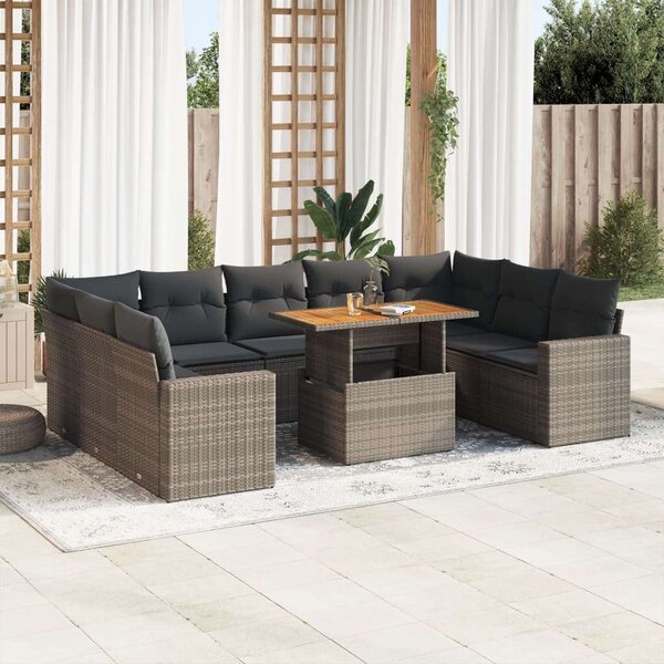 VidaXL 10 részes szürke polyrattan kerti ülőgarnitúra párnákkal